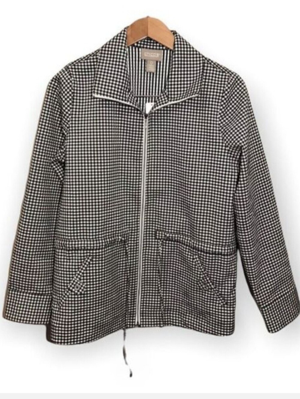Chicos Ripple Gingham Anorak Jacket Style 570282235 Size Small Black‎ White